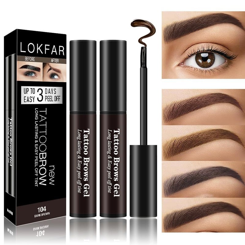 LSxia 2 Pcs Peel Off Tattoo Eyebrow Gel Set, Natural Color Eye Brow Gel Long-Lasting Waterproof Eyebrow Tattoo, Easy Peel Off Eye Brow Makeup -Up To 3 Days (Dark Brown) - Image 1