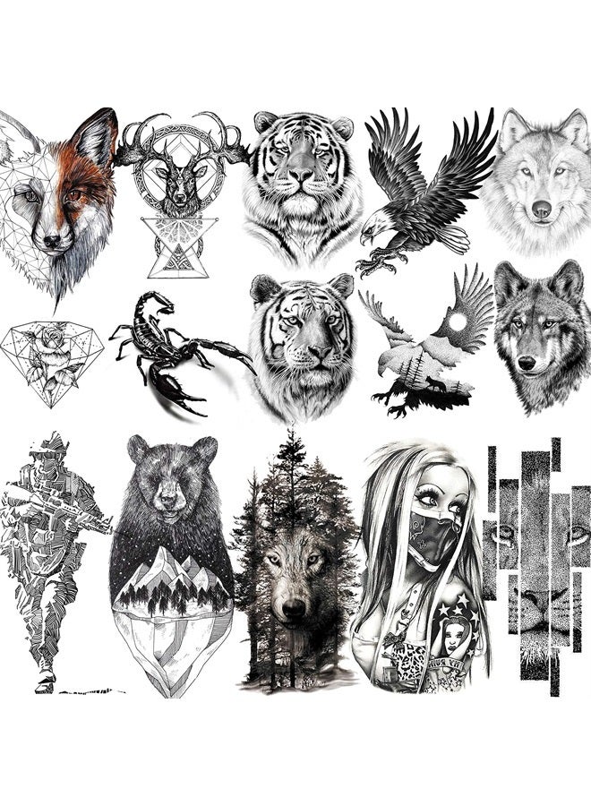 VANTATY 10 ورقات وشوم مؤقتة واقعية لنمر الحيوانات للرجال أساور الجسم جندي ملصقات وشم مزيفة للنساء العقرب الذئب الغزال الأيائل النسر الدب نقاط وشوم للبالغين على الساعدين الفتيات الأطفال المراهقين. - Image 1