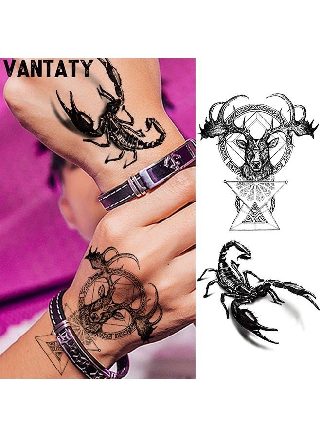 VANTATY 10 ورقات وشوم مؤقتة واقعية لنمر الحيوانات للرجال أساور الجسم جندي ملصقات وشم مزيفة للنساء العقرب الذئب الغزال الأيائل النسر الدب نقاط وشوم للبالغين على الساعدين الفتيات الأطفال المراهقين. - Image 2