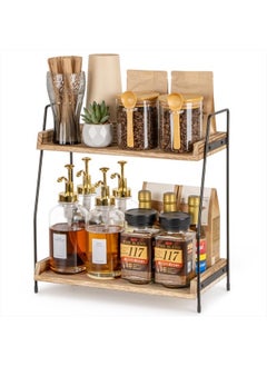 ANBOXIT Countertop Coffee Station Organizer, 2 Tier Wooden Shelf for Coffee Bar Accessories, Condiment Storage Caddy for Kitchen, Home, Office - Brown  - Image 1