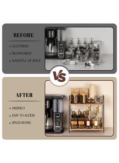 ANBOXIT Countertop Coffee Station Organizer, 2 Tier Wooden Shelf for Coffee Bar Accessories, Condiment Storage Caddy for Kitchen, Home, Office - Brown  - Image 3