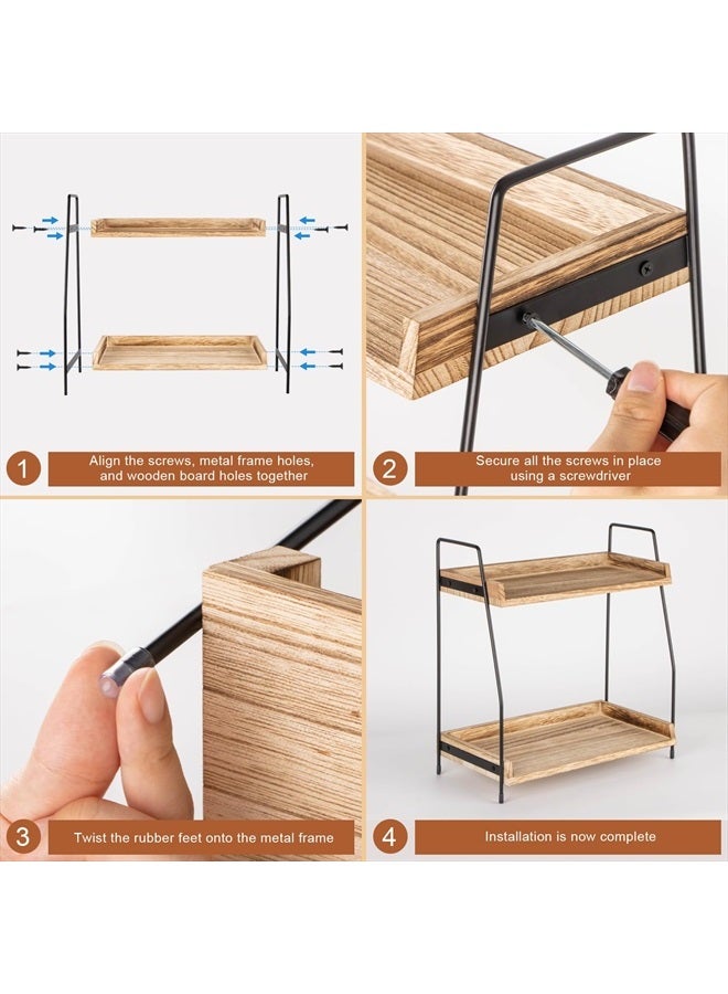 ANBOXIT Countertop Coffee Station Organizer, 2 Tier Wooden Shelf for Coffee Bar Accessories, Condiment Storage Caddy for Kitchen, Home, Office - Brown - Image 5