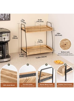 ANBOXIT Countertop Coffee Station Organizer, 2 Tier Wooden Shelf for Coffee Bar Accessories, Condiment Storage Caddy for Kitchen, Home, Office - Brown  - Image 4