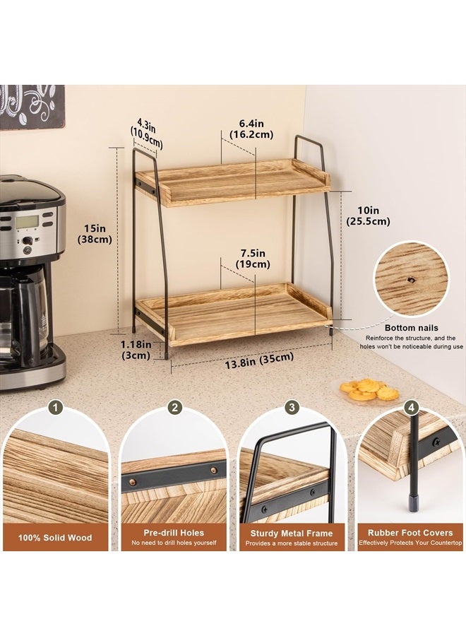 ANBOXIT Countertop Coffee Station Organizer, 2 Tier Wooden Shelf for Coffee Bar Accessories, Condiment Storage Caddy for Kitchen, Home, Office - Brown - Image 4