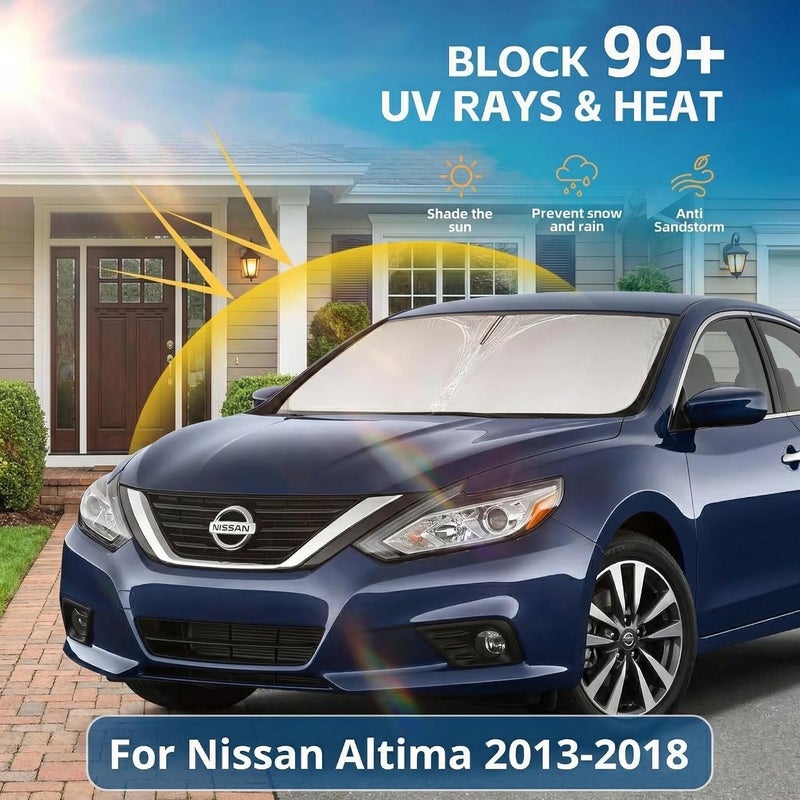 AuyNeas for Nissan Altima 2013-2018 Windshield Sun Shade Front Window Shade Custom Fit Altima Accessories Sun Visor Foldable Shade Blocks UV Rays Summer Must Have Car Accessories - Image 2