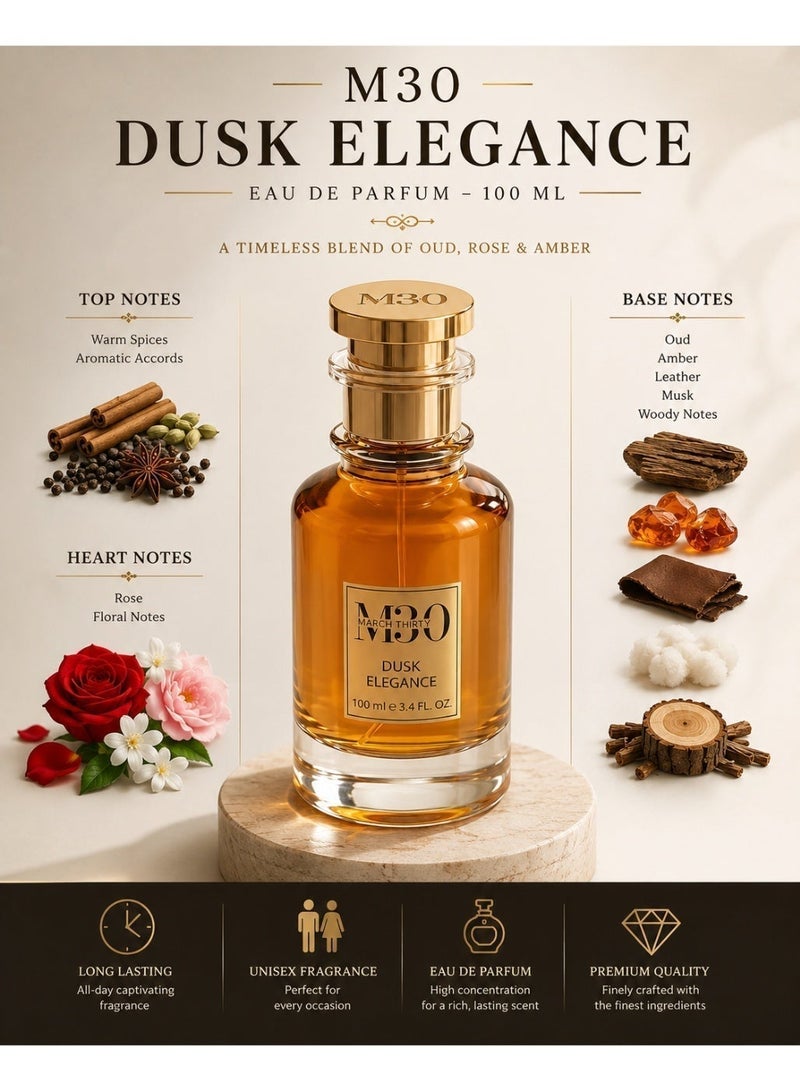March Thirty M30 Dusk Elegance EDP Unisex Perfume 100ml – Oud, Rose, Amber, Warm Spicy Notes - Image 4