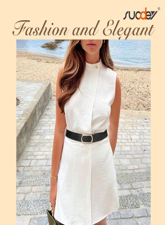 سوزدي حزام نسائي من الجلد من SUOSDEY، مزود بإبزيم ذهبي منزلق أوتوماتيكي، مناسب للجينز والسراويل، حزام فستان نسائي، عرض 1.2 بوصة، أسود - Image 4