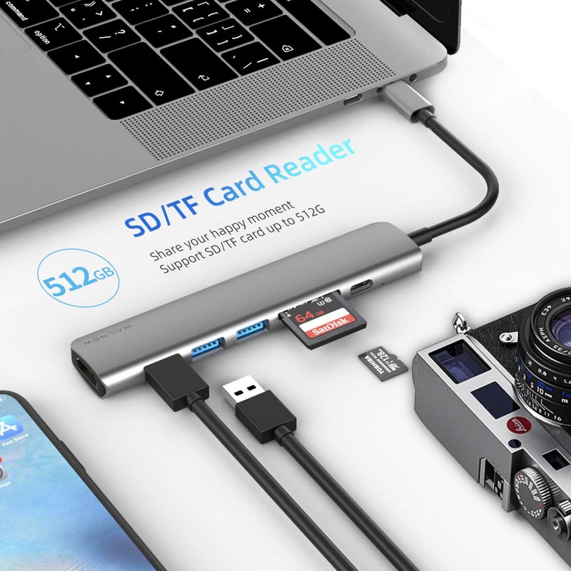 WALNEW USB C Hub with 4k HDMI,100W Power Delivery,SD/TF Reader,USB 3.0 Data Ports,7-in-1 USBC Dongle Multiport Adapter,Thunderbolt 4 Dock for Macbook Pro/Air,Mac,iPad 10,Surface,Dell XPS Laptop,Tab S7 - Image 5