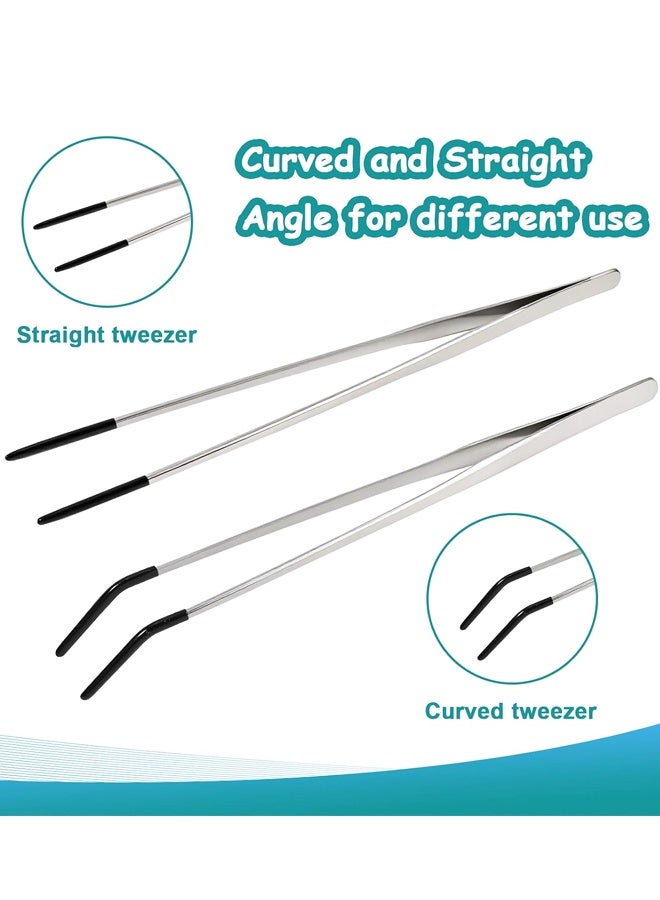 2PCS Stainless Steel Reptile Feeding Tongs,Rubber Tip Straight Curved Terrarium Feeder - Image 3