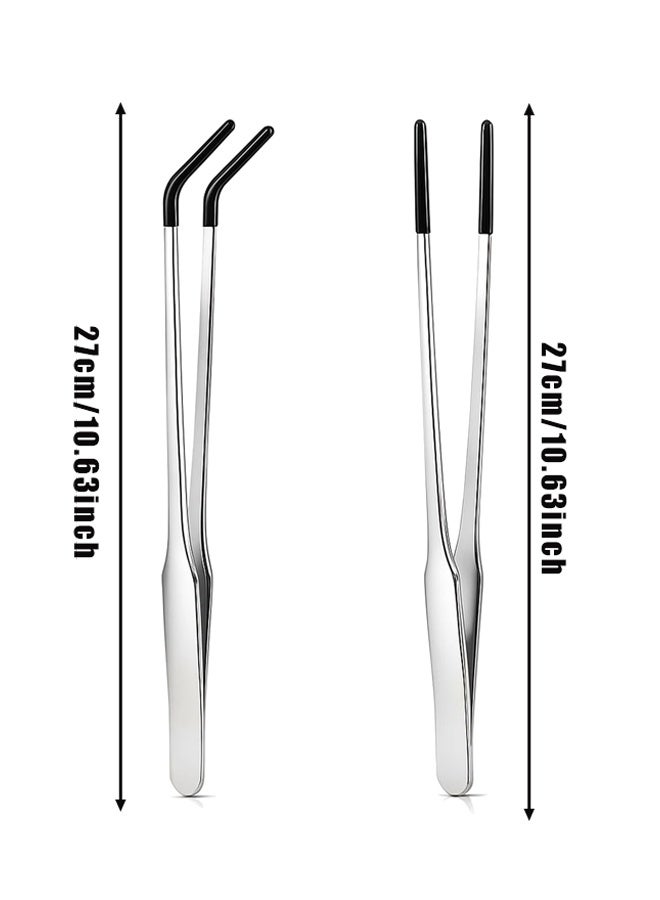 2PCS Stainless Steel Reptile Feeding Tongs,Rubber Tip Straight Curved Terrarium Feeder - Image 2