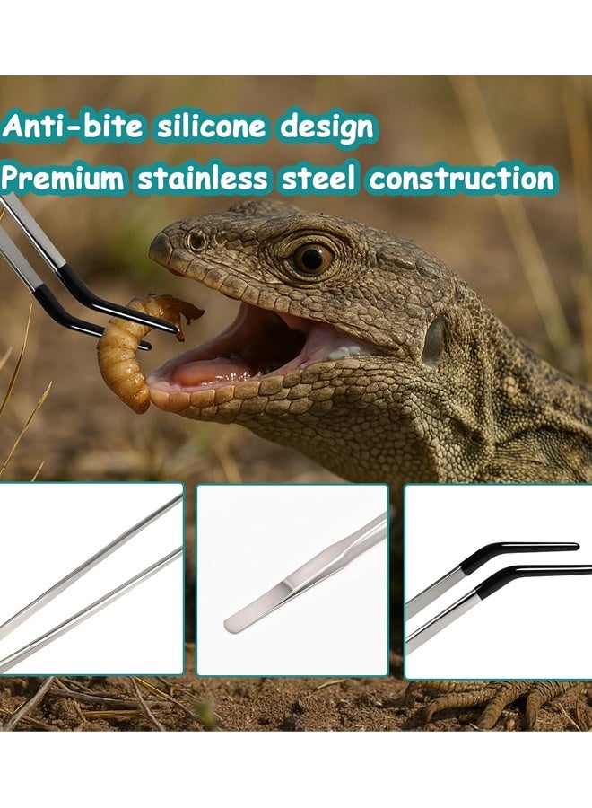 2PCS Stainless Steel Reptile Feeding Tongs,Rubber Tip Straight Curved Terrarium Feeder - Image 4