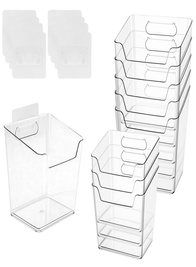 JAPCHET 8 PCS Adhesive Wall Storage Bins, Clear Cabinet Door Organizer, Acrylic Wall Mount Organizer Adhesive Hanging Bin for Wall, Refrigerator, Cabinet, Kitchen, Bathroom, Countertops - Image 1