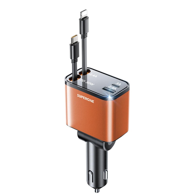 SUPERONE [2024 Upgraded] 4 in 1 Retractable Car Charger, SUPERONE Smaller Fast Car Phone Charger 69W with Cord, USB C and iPhone Car Charger Adapter, Compatible iPhone 17/17 Pro Max/16/15/14/13/12/11, Sumsung - Image 1