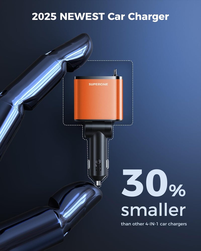 SUPERONE [2024 Upgraded] 4 in 1 Retractable Car Charger, SUPERONE Smaller Fast Car Phone Charger 69W with Cord, USB C and iPhone Car Charger Adapter, Compatible iPhone 17/17 Pro Max/16/15/14/13/12/11, Sumsung - Image 4