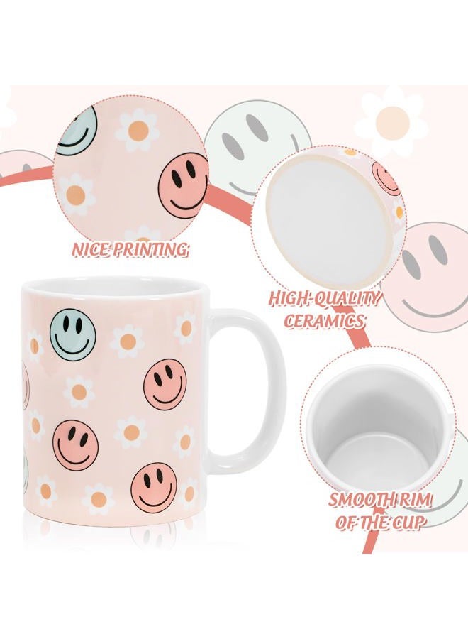 Whaline Smile Face And Flower Mug 11oz Ceramic Coffee Mug Pink Printed Drinking Milk Tea Mug Cup with Handle for Home Office Kitchen Party Supplies - Image 3