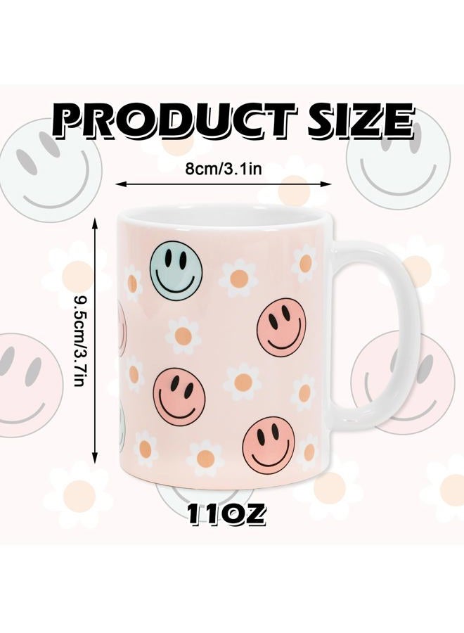 Whaline Smile Face And Flower Mug 11oz Ceramic Coffee Mug Pink Printed Drinking Milk Tea Mug Cup with Handle for Home Office Kitchen Party Supplies - Image 2