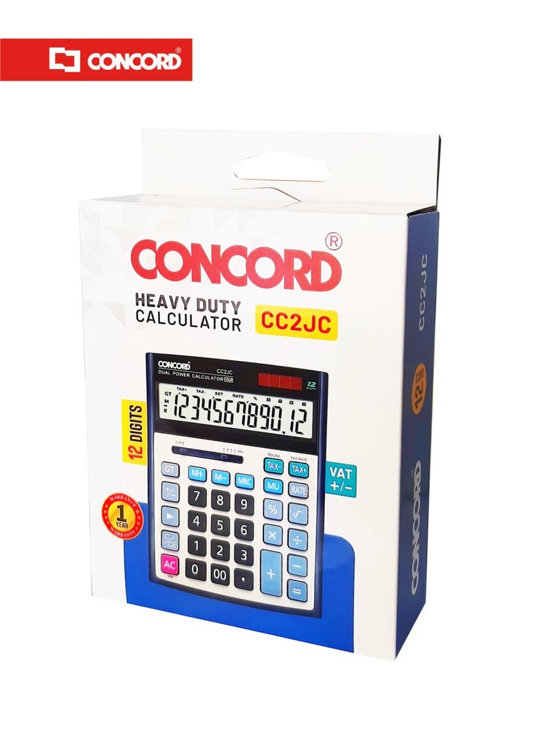 CONCORD 12-Digit Heavy Duty Electronic Calculator with Extra-Large Display, Tax Function & Dual Power - Image 3