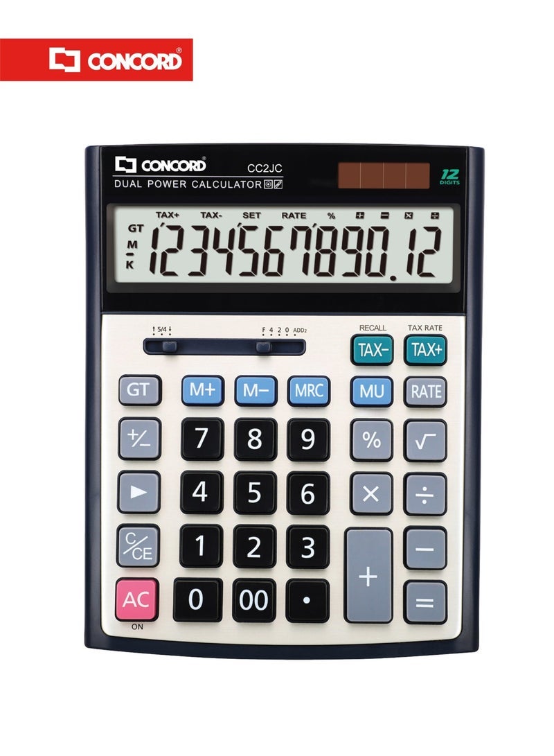 CONCORD 12-Digit Heavy Duty Electronic Calculator with Extra-Large Display, Tax Function & Dual Power - Image 1