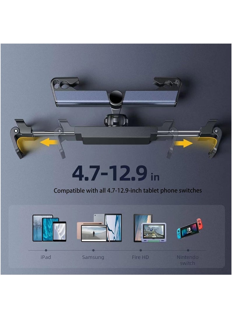 Captaintech Tablet Holder Car, Back Seat Universal iPad Holder Smartphone and Tablet with 4.7~12.9 Inches, Car Headrest Tablet Holder Extendable Car Headrest Mount  - Image 2