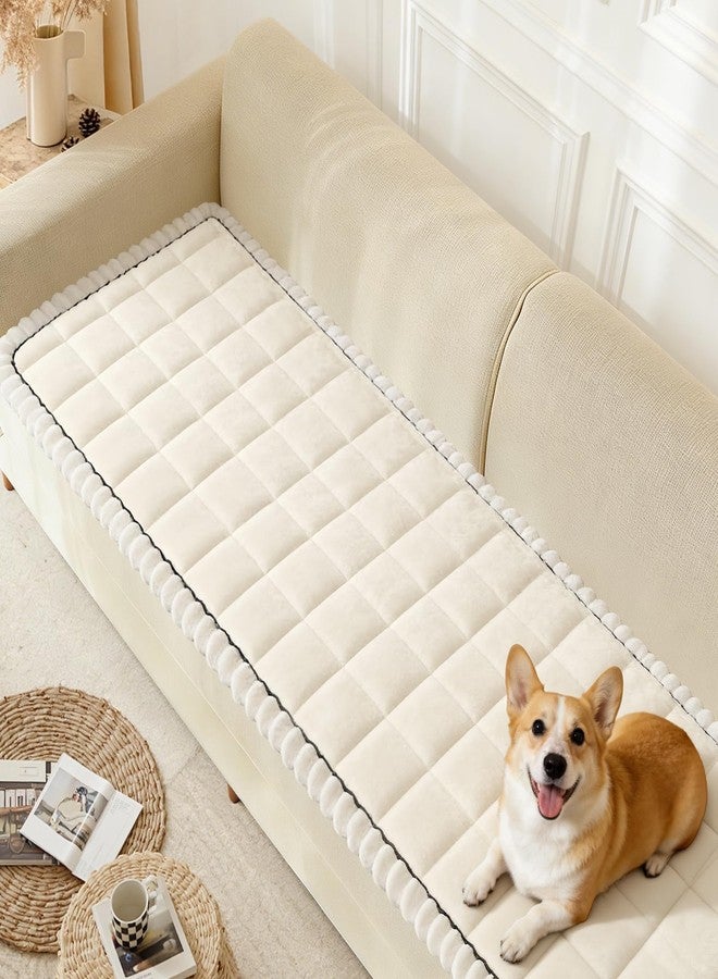 Arfntevss Couch Covers for 3 Cushion Couch Sofa Pet Friendly Velvet Washable Sofa Covers for Dogs Fuzzy Slipcover 3 Seater Anti-Slip Sectional Plush Protector (Fuzzy Grid Ivory White, 27.6" x 71") - Image 1