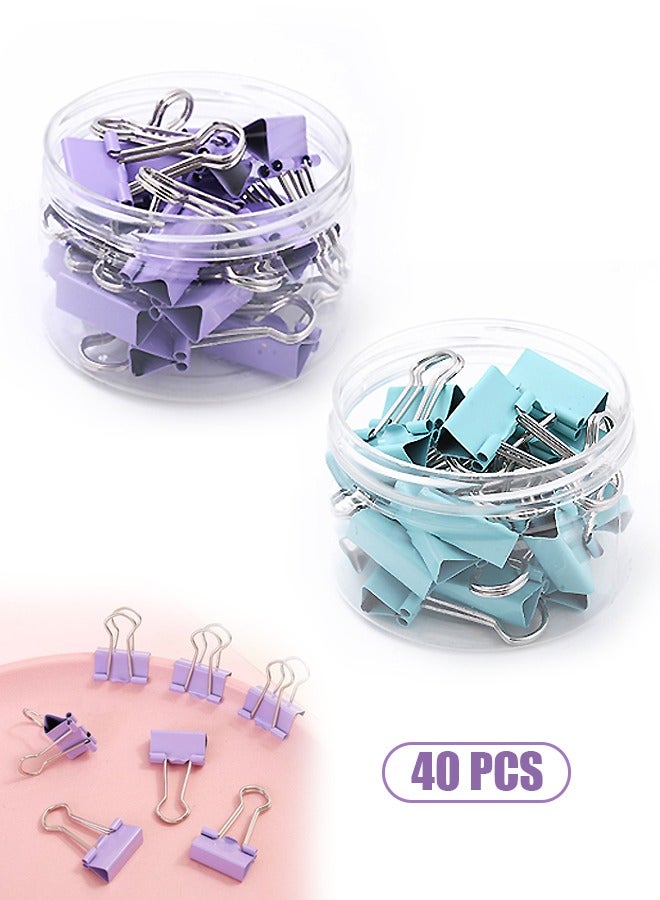 مجموعة مشابك مكتبية مكونة من 40 قطعة، مشابك معدنية متوسطة الحجم قابلة للطي مع صندوق للمستلزمات المدرسية والمنزلية، وتنظيم المستندات (أخضر + أرجواني) - Image 1