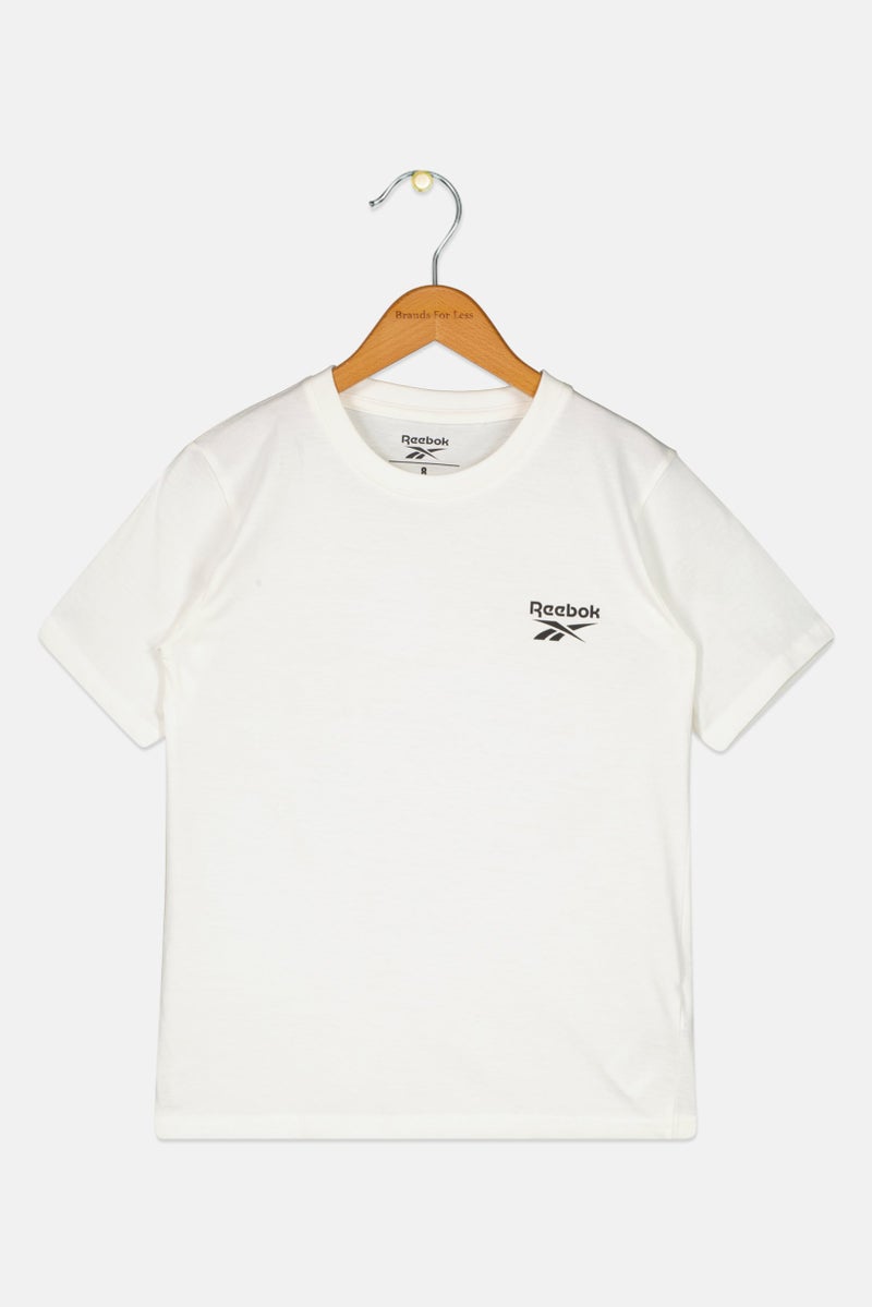 Reebok تي شيرت أولاد رياضي قصير الأكمام بشعار العلامة التجارية، أبيض فاتح - Image 1