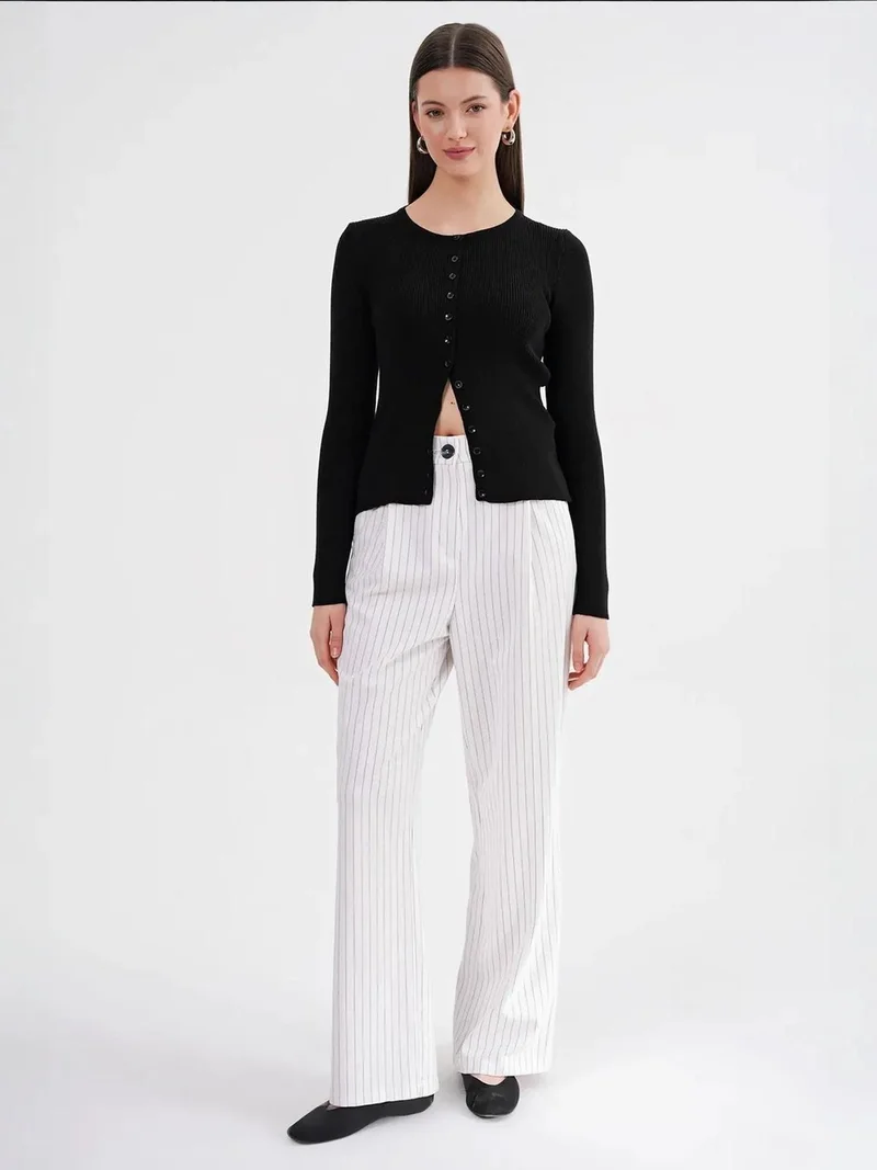 MixRay Mixray Buttoned Slim Fit Ribbed Knit Cardigan