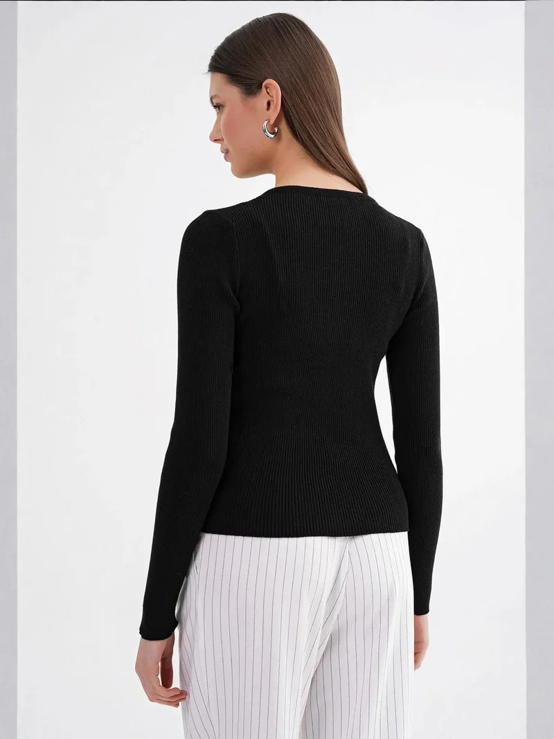 Mixray Black Mixray Buttoned Slim Fit Ribbed Knit Cardigan for Women | Best Price UAE