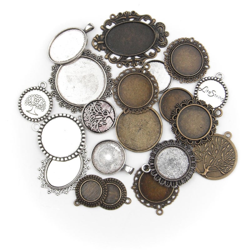 One For All ALL in ONE 20pcs Mixed Cabochon Frame Setting Tray Pendant for DIY Jewelry Making Mix - Image 3