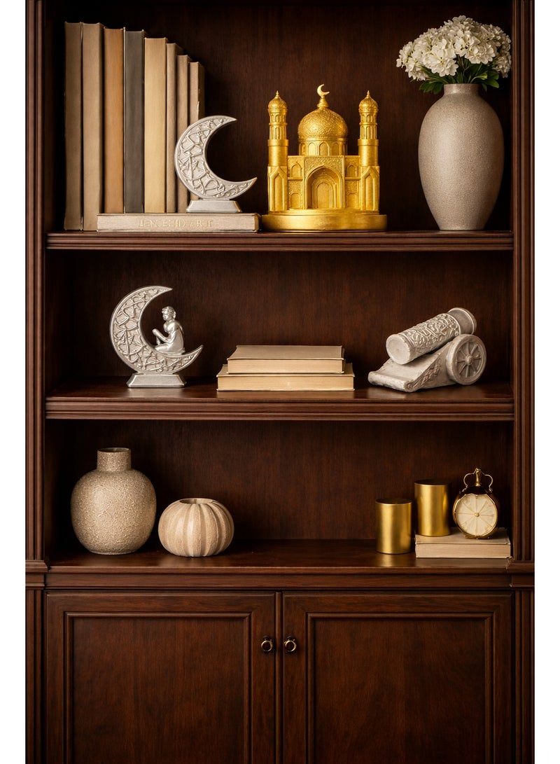 طقم تحف ديكورية إسلامية من الريزن – 5 قطع – ديكور منزلي وديكور رمضان – جامع، هلالين، مدفع رمضاني وقبة - Image 2