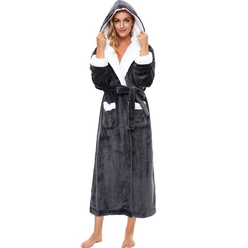 ccko Plush Robes For Women, Fleece Fuzzy Womens Robe,Soft Warm Women's Bathrobe with Hood for Bath Spa Shower House - Image 1