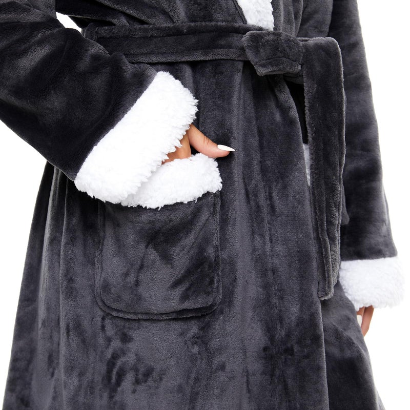 ccko Plush Robes For Women, Fleece Fuzzy Womens Robe,Soft Warm Women's Bathrobe with Hood for Bath Spa Shower House - Image 3