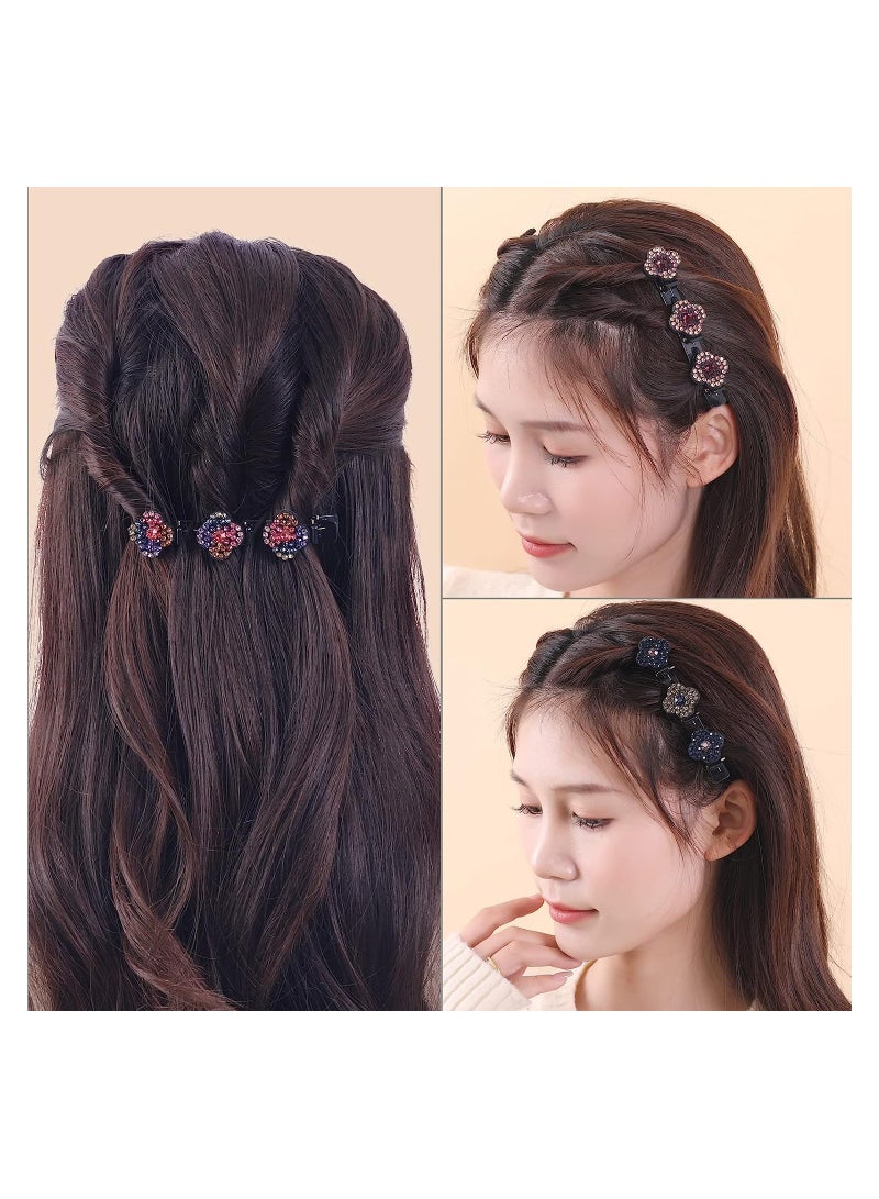 SOLARAE Sparkling Crystal Stone Braided Hair Clips, Four-Leaf Clover Chopped Hairpin Duckbill Clip with 3 Small Clips, Braided Hair Clip with Rhinestones for Women/Girls, 4Pcs - Image 4