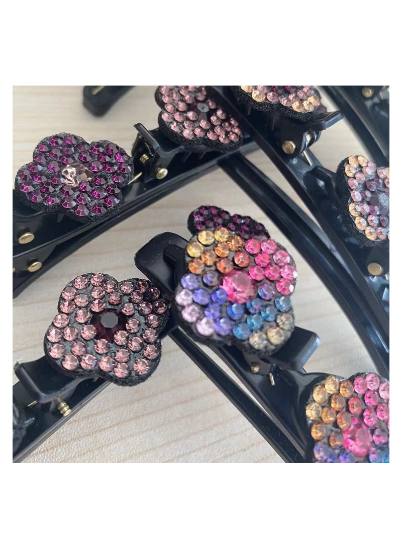 SOLARAE Sparkling Crystal Stone Braided Hair Clips, Four-Leaf Clover Chopped Hairpin Duckbill Clip with 3 Small Clips, Braided Hair Clip with Rhinestones for Women/Girls, 4Pcs - Image 5