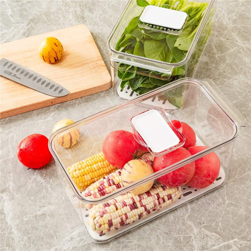 Slideep Refrigerator Food Storage Containers, Produce Saver Stackable Container with Lids & Removable Drain Tray, Freezer Bins Stay Fresh Lettuce Salad Container for Fridge - Image 1