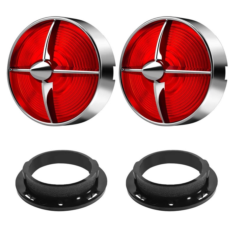 FATECIM 3 14 Turn Signal Light Covers Turbine Replacement Red Lenses Screwin Style for Harley Touring Road Glide Road King Electra Glide Heritage Softail Fatboy Softail Springer Chrome Bezel