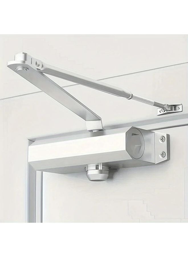 Silvery Hydraulic Door Closer Adjustable Speed Lightweight Metal Spring Durable Aluminum - Image 2