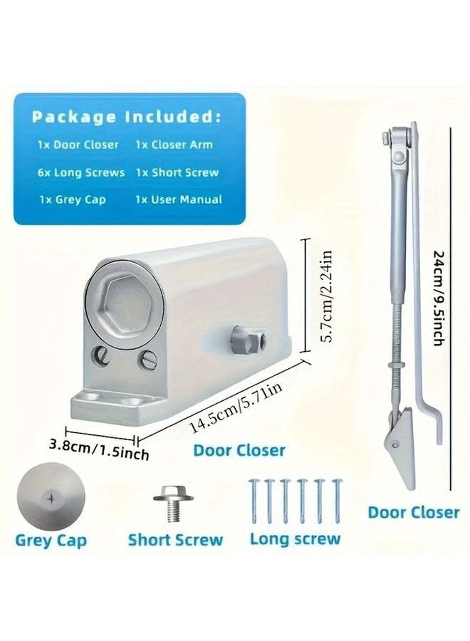 Silvery Hydraulic Door Closer Adjustable Speed Lightweight Metal Spring Durable Aluminum - Image 3