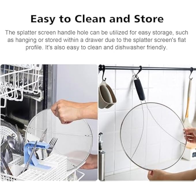 ريحني مجموعة من 3 قطع من شاشات رذاذ المقلاة 98 114 13 شبكة دقيقة من الفولاذ المقاوم للصدأ لحماية تناثر الدهون مع مقبض من السيليكون للطهي لمنع تناثر الزيت - Image 5