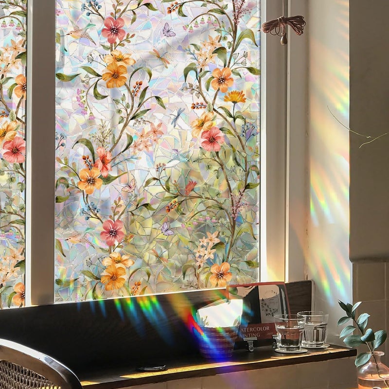 Yeysynana Static Cling Window Film - Wildflower Stained Glass Decorative Privacy Cover, No Adhesive Window Clings for Home Office Bedroom Glass Windows Door Stickers, 15.75 x 39.37 Inches - Image 4