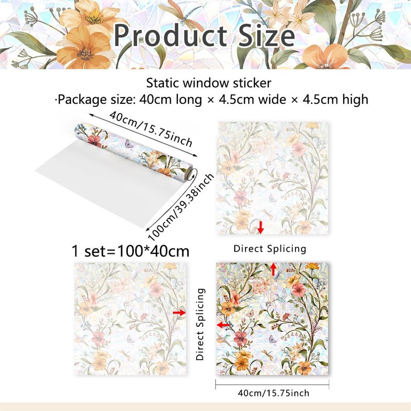 Yeysynana Static Cling Window Film - Wildflower Stained Glass Decorative Privacy Cover, No Adhesive Window Clings for Home Office Bedroom Glass Windows Door Stickers, 15.75 x 39.37 Inches - Image 2