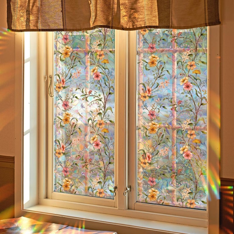 Yeysynana Static Cling Window Film - Wildflower Stained Glass Decorative Privacy Cover, No Adhesive Window Clings for Home Office Bedroom Glass Windows Door Stickers, 15.75 x 39.37 Inches - Image 5