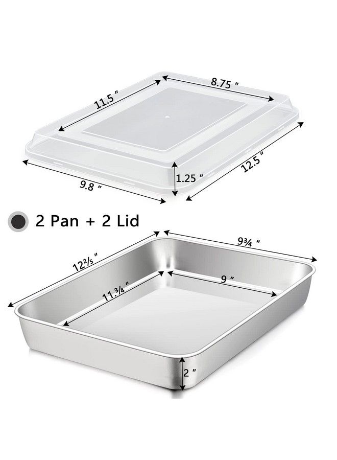 TeamFar Lasagna Pan 12⅖’’ X 9¾’’ X 2’’ Stainless Steel Rectangular Cake Brownie Baking Pan With Lid Nontoxic & Heavy Duty Brush Surface & Deep Side Dishwasher Safe2 Pans+2 Lids - Image 3