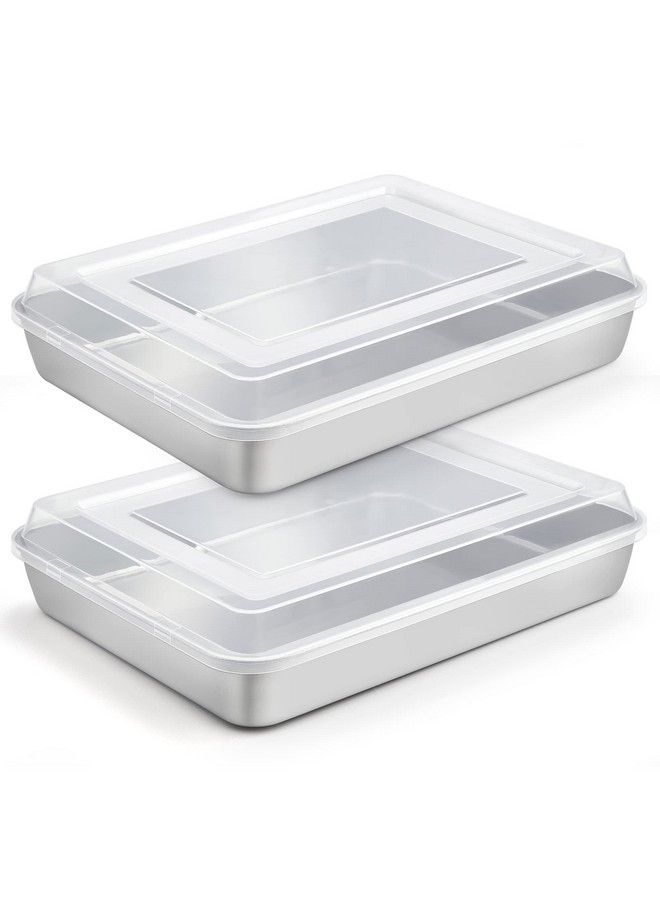 TeamFar Lasagna Pan 12⅖’’ X 9¾’’ X 2’’ Stainless Steel Rectangular Cake Brownie Baking Pan With Lid Nontoxic & Heavy Duty Brush Surface & Deep Side Dishwasher Safe2 Pans+2 Lids - Image 2