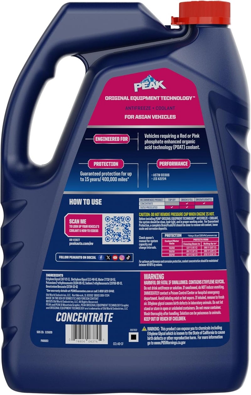 PEAK سائل تبريد/مضاد تجمد PEAK OET للحياة الممتدة باللون الأحمر/الوردي للمركبات الآسيوية، 1 جالون - Image 2