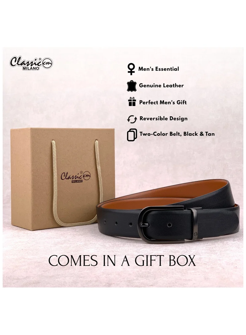 Classic Milano Black Tan (Bali) Classic Milano Genuine Leather Reversible Belt for Men, Black & Brown Formal Men's Belt for Business or Office Wear, Men's Leather Belt with Gift Box | 2 in 1 Belt (Pack of 1) for Men | Best Price UAE
