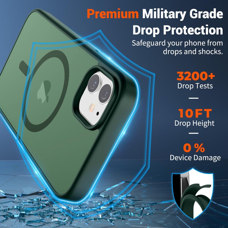 SUPFINE Magnetic for iPhone 11 Phone Case (Compatible with MagSafe) (Military Grade Drop Protection) Slim Translucent Matte Shockproof with Anti-Fingerprint Phone Case,Forest Green - Image 3