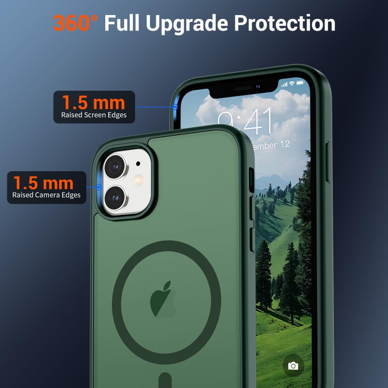 SUPFINE Magnetic for iPhone 11 Phone Case (Compatible with MagSafe) (Military Grade Drop Protection) Slim Translucent Matte Shockproof with Anti-Fingerprint Phone Case,Forest Green - Image 4