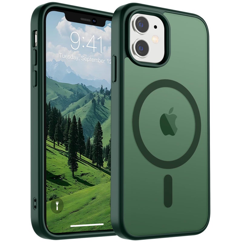 SUPFINE Magnetic for iPhone 11 Phone Case (Compatible with MagSafe) (Military Grade Drop Protection) Slim Translucent Matte Shockproof with Anti-Fingerprint Phone Case,Forest Green - Image 1