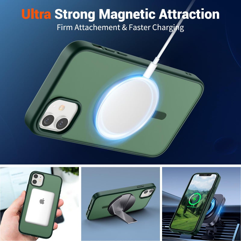 SUPFINE Magnetic for iPhone 11 Phone Case (Compatible with MagSafe) (Military Grade Drop Protection) Slim Translucent Matte Shockproof with Anti-Fingerprint Phone Case,Forest Green - Image 5